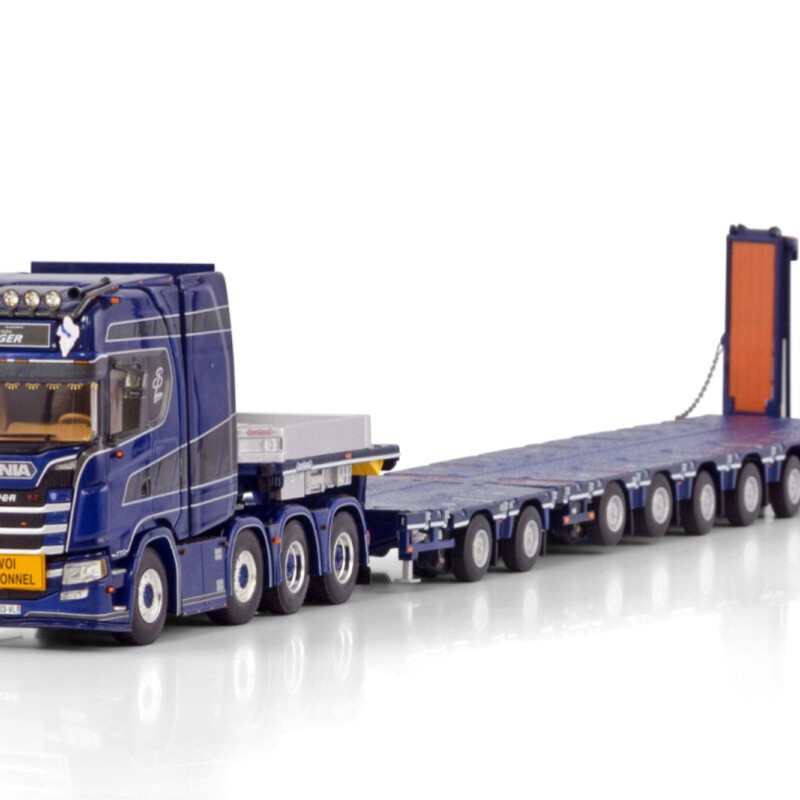 WSI 01-4145 Scania S Highline 8X4 CS20H with Nooteboom 2 Axle Dolly 7 Axle Transports Sylvian Leger - Scale 1:50