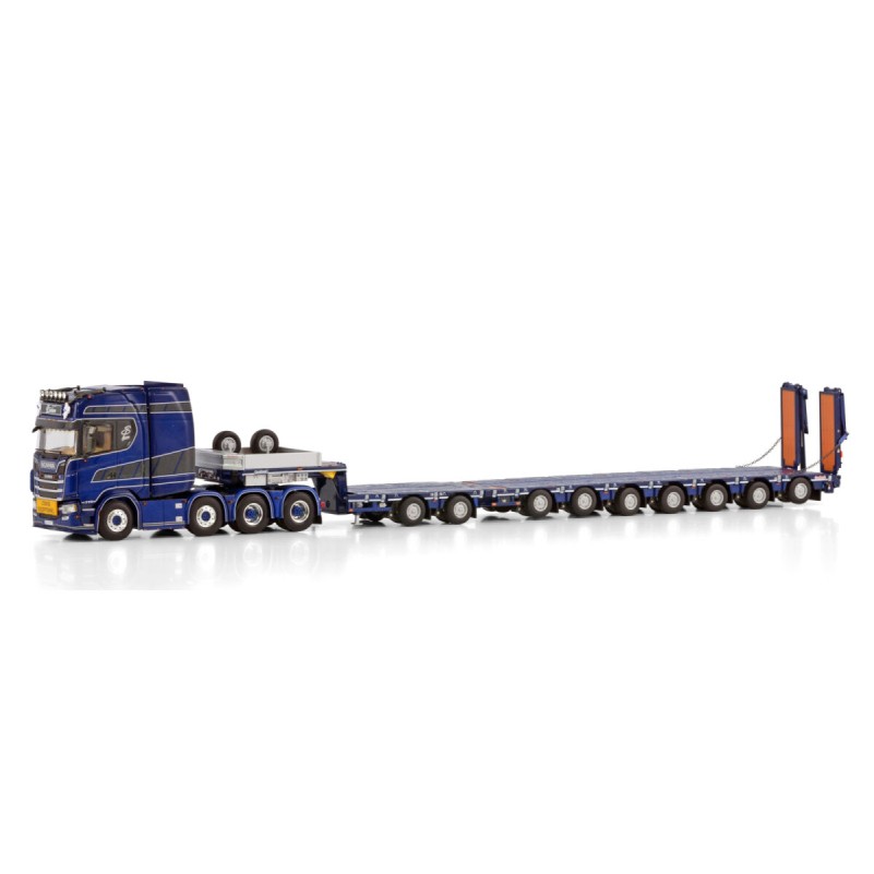 WSI 01-4145 Scania S Highline 8X4 CS20H with Nooteboom 2 Axle Dolly 7 Axle Transports Sylvian Leger - Scale 1:50