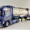 WSI 01-4424 - Ingo Dinges Volvo FH5 Globetrotter XL 4x2 Flex Container Trailer 3 Axle and 2 x 20 ft Tank Container - Scale 1:50