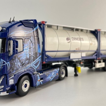 WSI 01-4424 - Ingo Dinges Volvo FH5 Globetrotter XL 4x2 Flex Container Trailer 3 Axle and 2 x 20 ft Tank Container - Scale 1:50