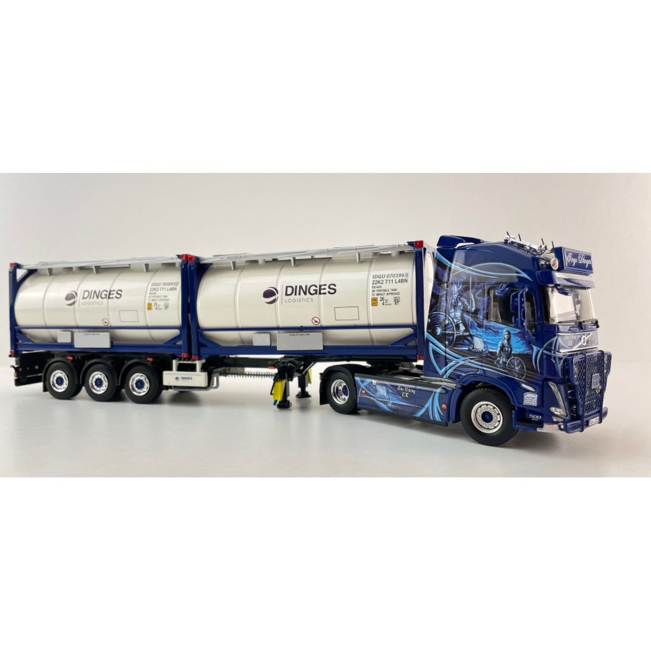 WSI 01-4424 - Ingo Dinges Volvo FH5 Globetrotter XL 4x2 Flex Container Trailer 3 Axle and 2 x 20 ft Tank Container - Scale 1:50