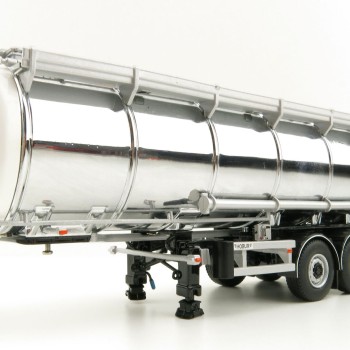 WSI 03-1006 - Hobur Tri Axle Petrol Tanker Trailer White Silver - Scale 1:50