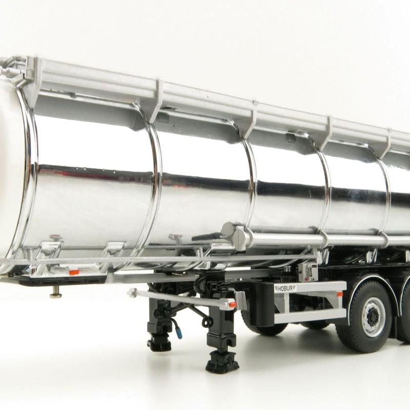 WSI 03-1006 - Hobur Tri Axle Petrol Tanker Trailer White Silver - Scale 1:50
