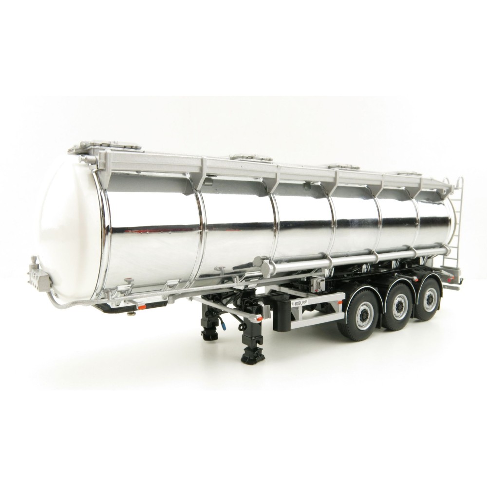 WSI 03-1006 - Hobur Tri Axle Petrol Tanker Trailer White Silver - Scale 1:50