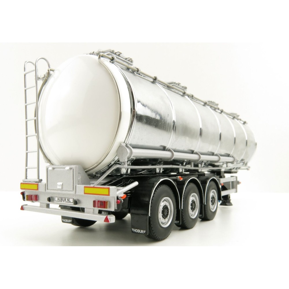 WSI 03-1006 - Hobur Tri Axle Petrol Tanker Trailer White Silver - Scale 1:50