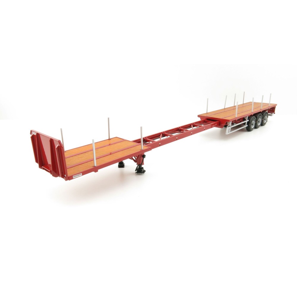 WSI 04-1137 - Dennison 3-axle Flat Top Extendable Trailer - Red - Scale 1:50