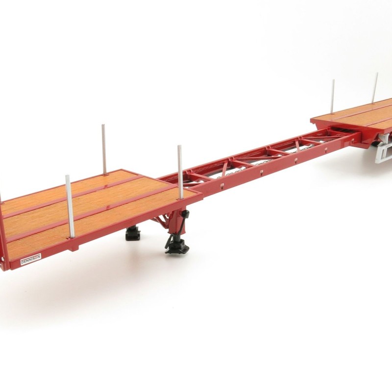 WSI 04-1137 - Dennison 3-axle Flat Top Extendable Trailer - Red - Scale 1:50