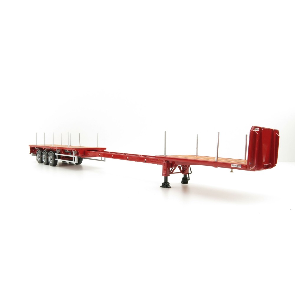WSI 04-1137 - Dennison 3-axle Flat Top Extendable Trailer - Red - Scale 1:50