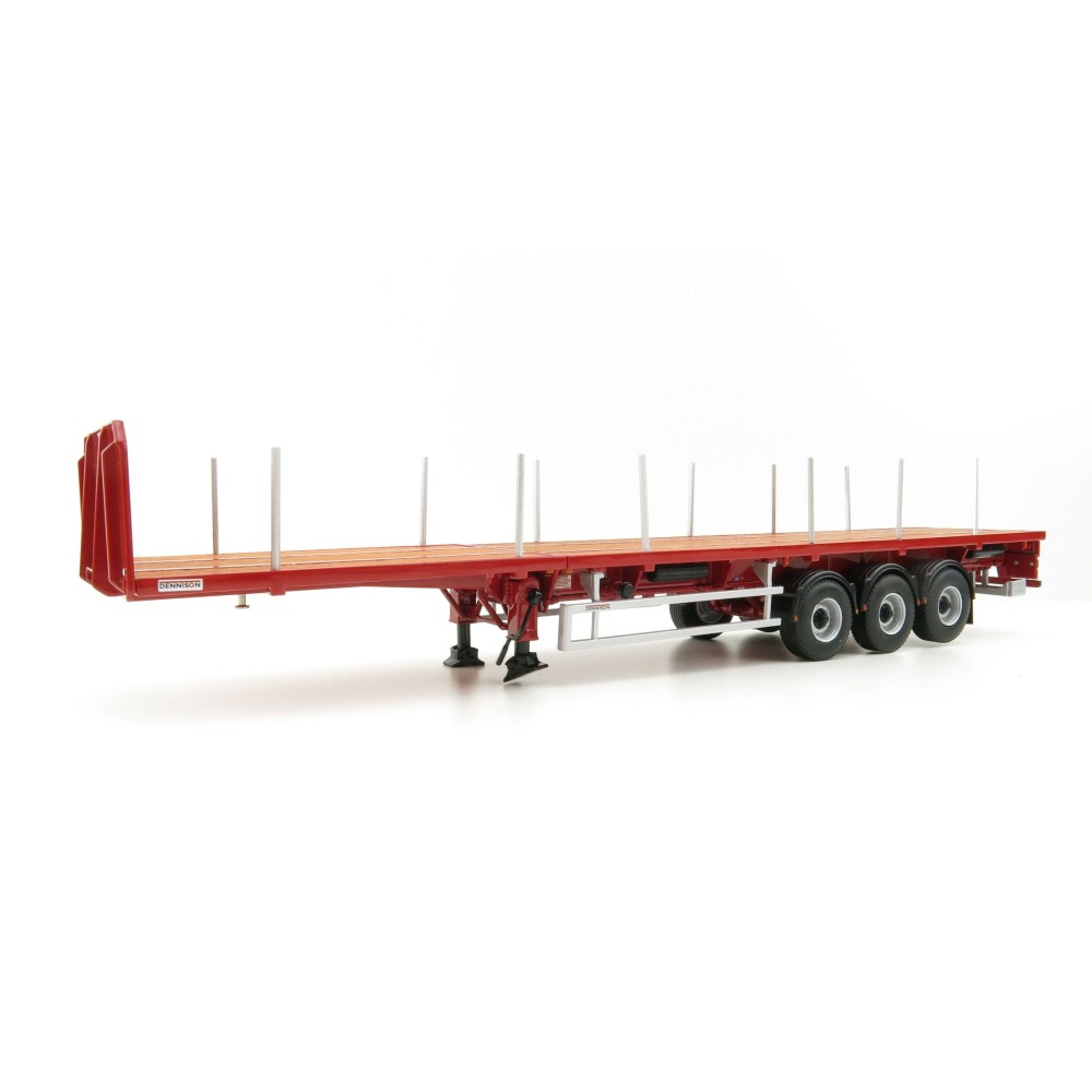 WSI 04-1137 - Dennison 3-axle Flat Top Extendable Trailer - Red - Scale 1:50