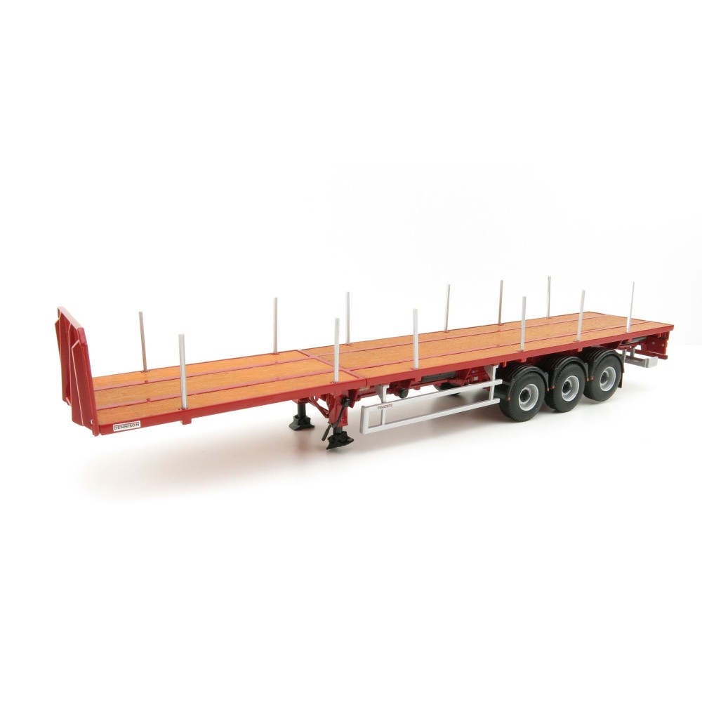WSI 04-1137 - Dennison 3-axle Flat Top Extendable Trailer - Red - Scale 1:50