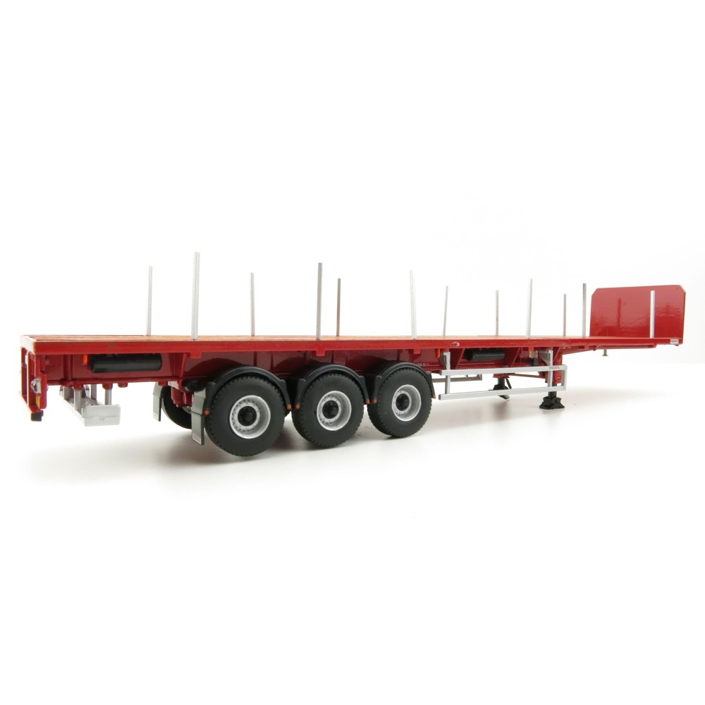 WSI 04-1137 - Dennison 3-axle Flat Top Extendable Trailer - Red - Scale 1:50