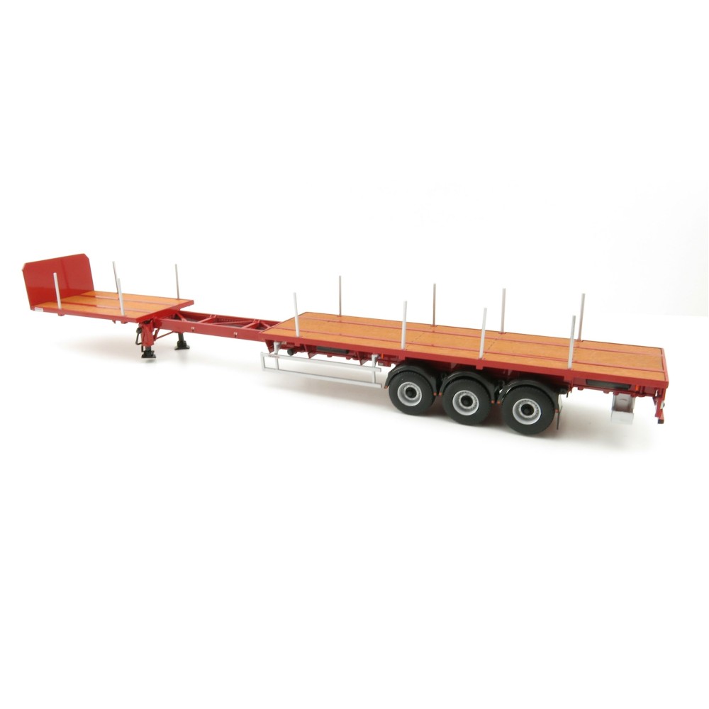 WSI 04-1137 - Dennison 3-axle Flat Top Extendable Trailer - Red - Scale 1:50
