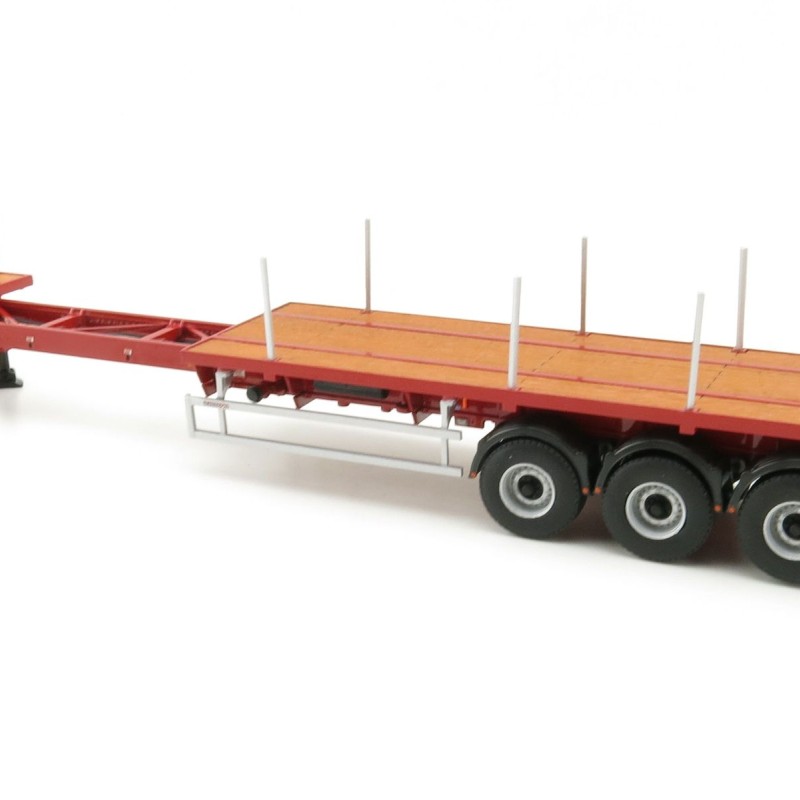 WSI 04-1137 - Dennison 3-axle Flat Top Extendable Trailer - Red - Scale 1:50