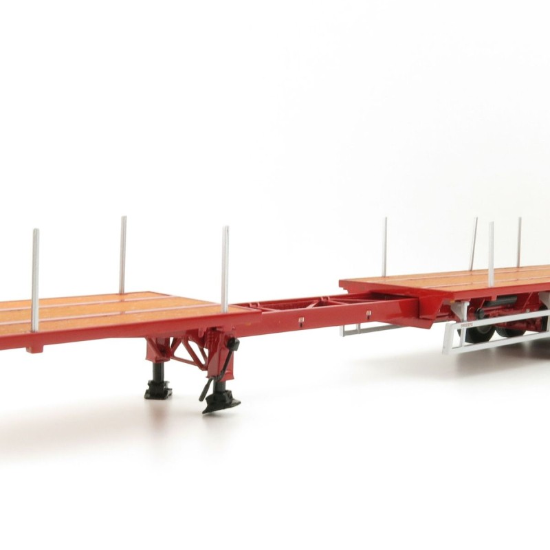 WSI 04-1137 - Dennison 3-axle Flat Top Extendable Trailer - Red - Scale 1:50