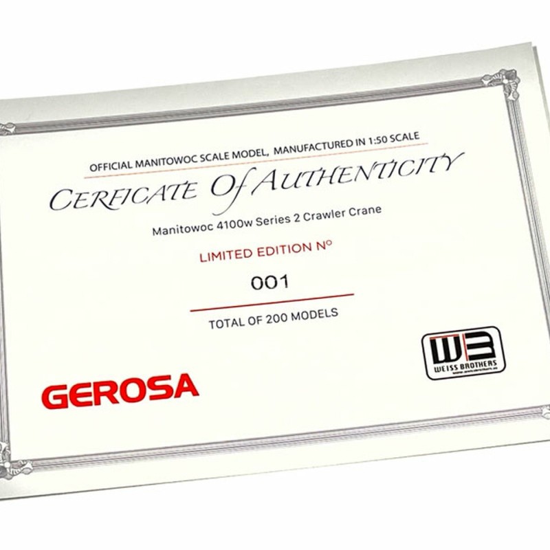 Weiss Brothers WBR030-1204 - Manitowoc 4100 - Gerosa Crawler Crane Limited Edition - 1:50 Scale