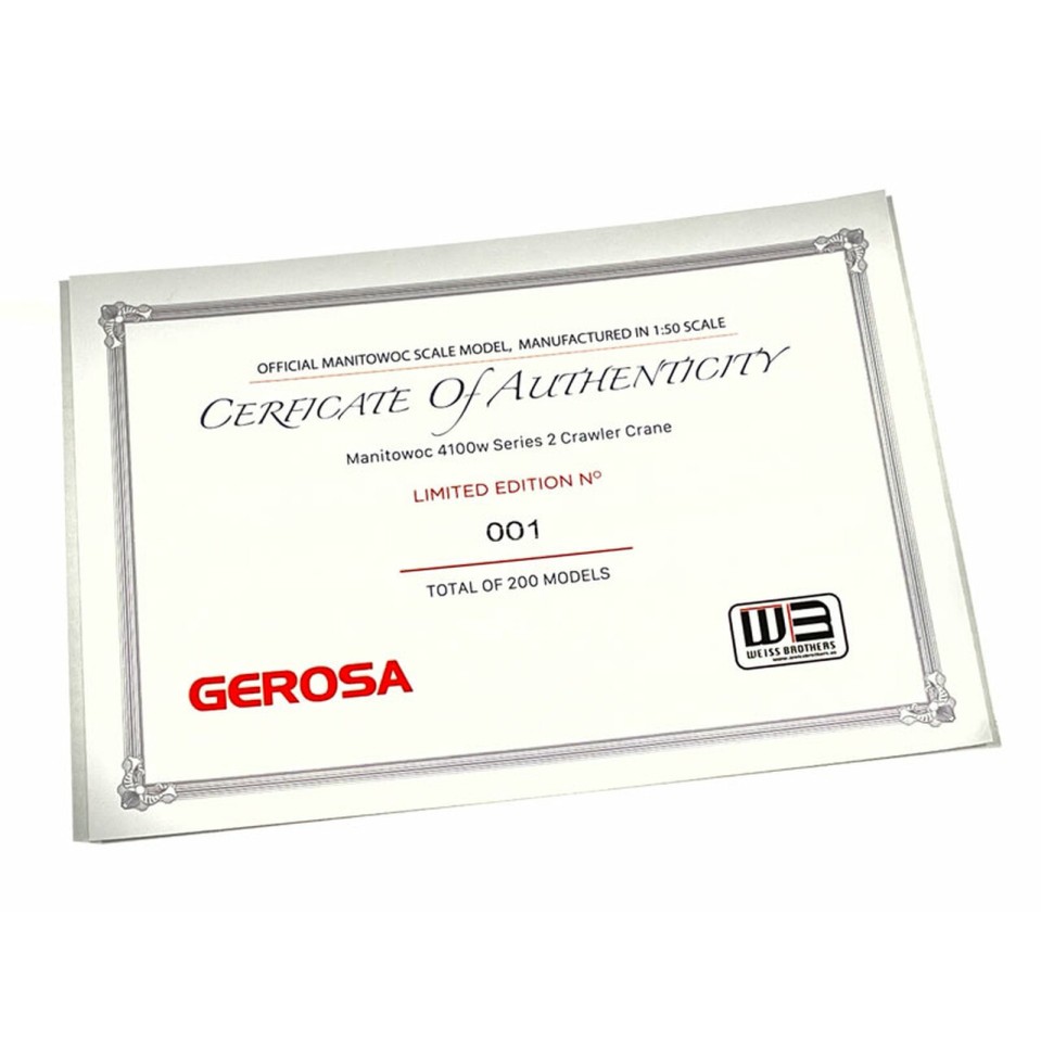 Weiss Brothers WBR030-1204 - Manitowoc 4100 - Gerosa Crawler Crane Limited Edition - 1:50 Scale
